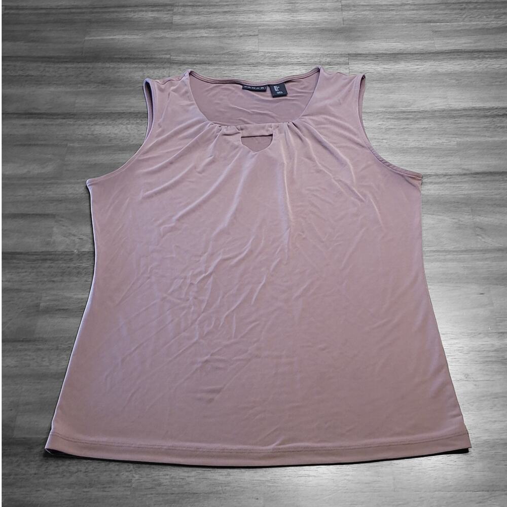 Tahari Essentials Taupe Sleeveless Keyhole Blouse Size L GUC